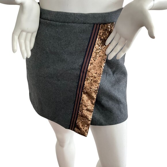 Wool Blend J. Crew Skirt Origami Sequins Stripe Faux Wrap Mini Gray 10 - Picture 1 of 10